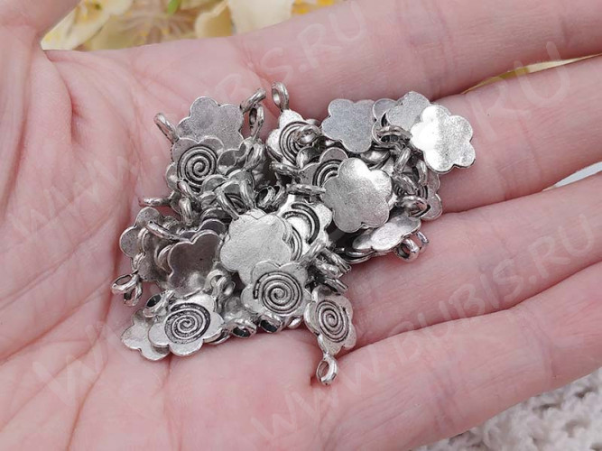 (СКИДКИ!!!) Подвеска Цветочек 12 Бейл клеевой 15,5*11*1мм античное серебро (литьё) (10шт.)