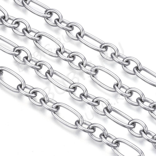 Цепочка S62 Якорная овальные 4 звена 14*7*1,5мм и 8,5*6,5*1,5мм цвет платины (Хирургическая сталь)(50см)