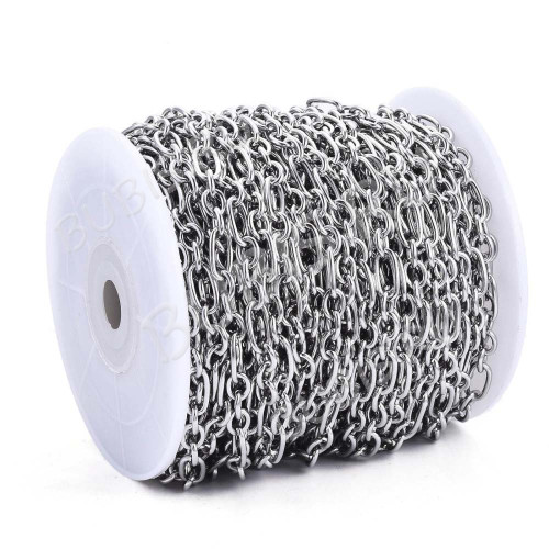 Цепочка S62 Якорная овальные 4 звена 14*7*1,5мм и 8,5*6,5*1,5мм цвет платины (Хирургическая сталь)(50см)