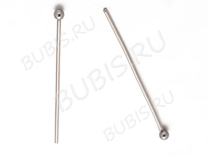Штифт с шариком ювелирная сталь 40*0,6мм цвет платины (Хирургическая сталь)(20шт)