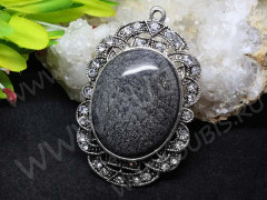Кулон 20 имитация камня со стразами 66*42*12мм античное серебро и т.серый (металл, резин и стекло)