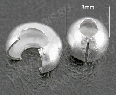 Обжимная бусина 09 маскировочная разъёмная покрывная 3*2мм серебристая (Iron) (20шт)