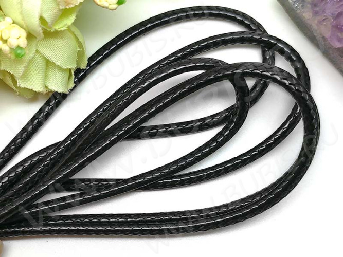 Вощёный полиэстеровый шнур "корейский" 3мм черный (1м)