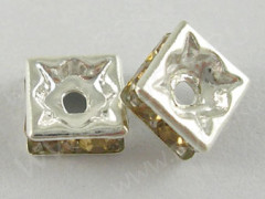 Рондель 02 квадратный 6*6*2,7мм серебристый с золотистыми стразами (Brass)