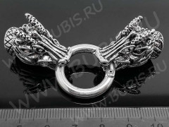 Замочек карабин №054 кольцо с концевиками Драконы 75*25*21мм античное серебро (литьё)
