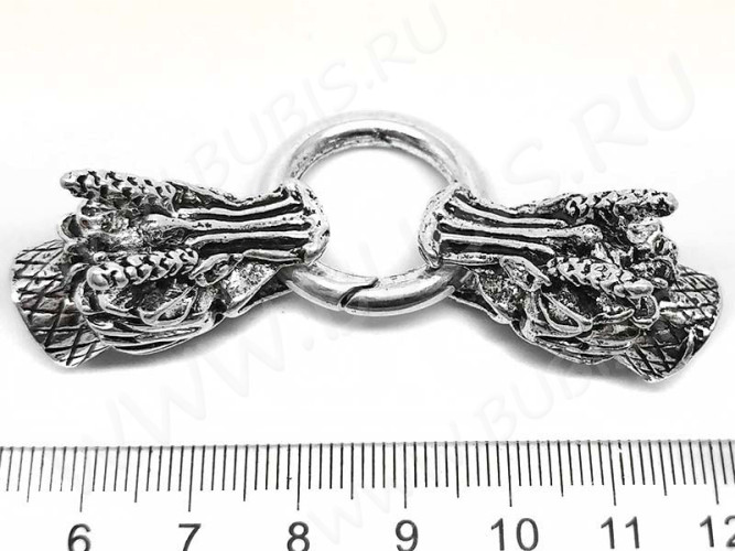 Замочек карабин №054 кольцо с концевиками Драконы 75*25*21мм античное серебро (литьё)