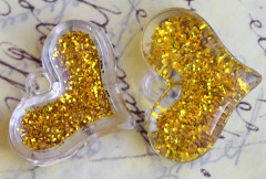 Подвеска акриловая Сердечко 04 двустороннее большое 28*21,5*8,5мм золотистые блёстки (акрил)