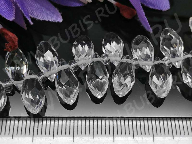 Подвеска Капля гранёная 12*6*5,5мм Хрусталь чистый прозрачный (имитация Сваровски)