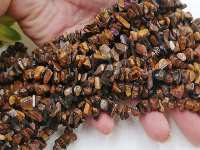 Крошка (галтовка) каменная 149 5-9мм Тигровый глаз натуральный (камни) (нить 43-45см)