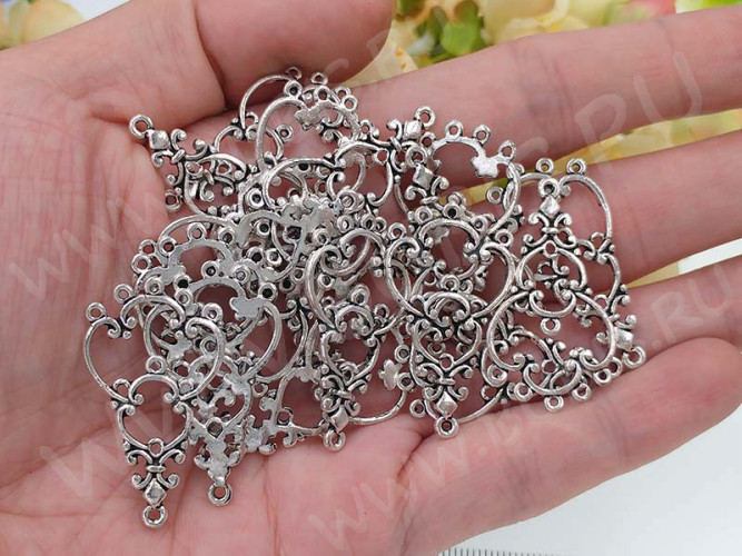 309 Коннектор чендлер 34*20*1,5мм античное серебро (литьё)