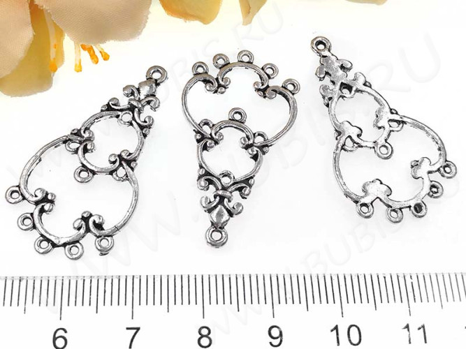 309 Коннектор чендлер 34*20*1,5мм античное серебро (литьё)