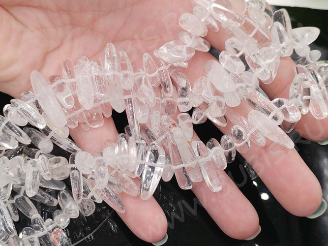 (ОПТ) Бусина каменная Клык 19 13-20мм Горный хрусталь натуральный (камни) (НИТЬ)