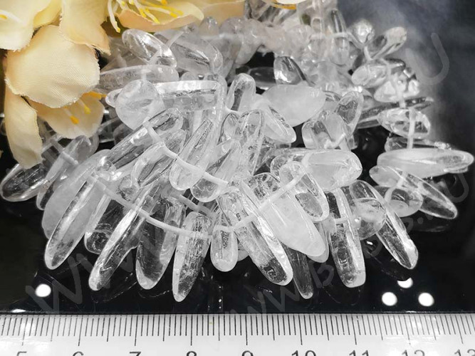(ОПТ) Бусина каменная Клык 19 13-20мм Горный хрусталь натуральный (камни) (НИТЬ)