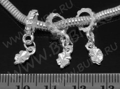 Бейл с подвеской Пандора 14 Клевер четырёхлистник 22,5*8,5*2,5мм серебристый (Pandora Style)