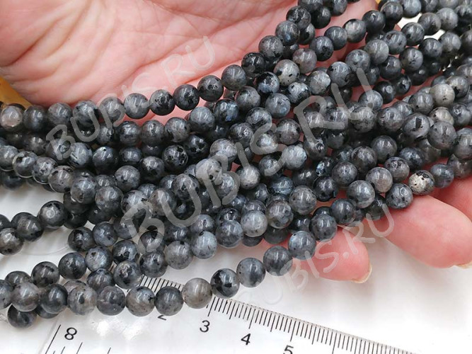 (ОПТ) Бусина округлая 6мм Ларвикит (Лабрадорит Норвежский) (камни) (НИТЬ)