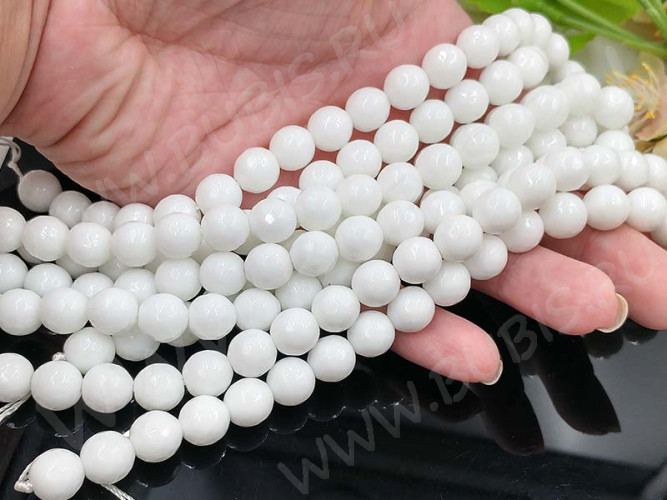 (СКИДКИ!!!) Бусина округлая ГРАНЁНАЯ 10мм Агат белый имит. (камни) (10шт.)