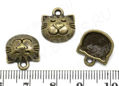 Подвеска Кошка 45 довольная мордочка 14*13*4мм античная бронза (литьё)