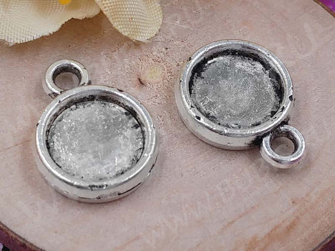 (СКИДКИ!!!) Подвеска-сеттинг Круг 38 двусторонний (сеттинг 8мм) 14*10,5*2,7мм античное серебро (литьё) (10шт.)