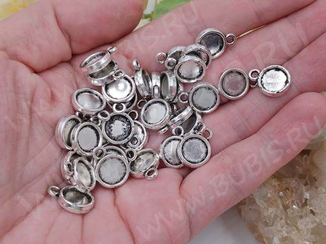 (СКИДКИ!!!) Подвеска-сеттинг Круг 38 двусторонний (сеттинг 8мм) 14*10,5*2,7мм античное серебро (литьё) (10шт.)