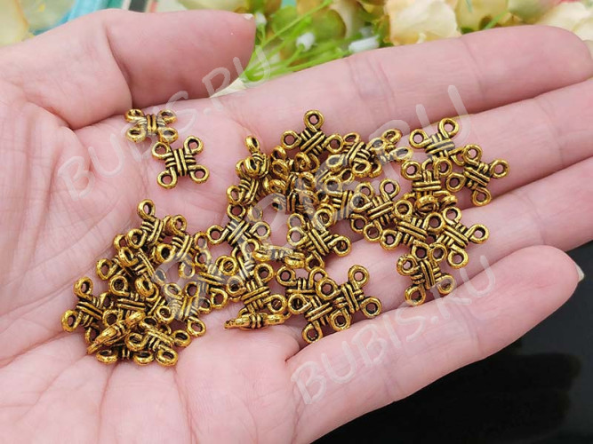 (СКИДКИ!!!) 001 Коннектор Узел двусторонний 10*10*3мм античное золото (литьё) (10шт.)