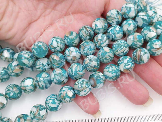 Бусина округлая Мозаика 07 с перламутром 12мм бирюзовая (камни)