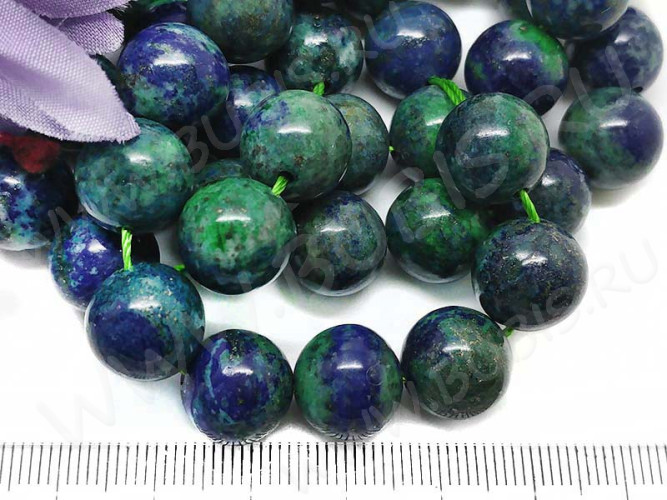 (ОПТ) Бусина округлая 12мм Азурмалахит натуральный (камни) (НИТЬ)