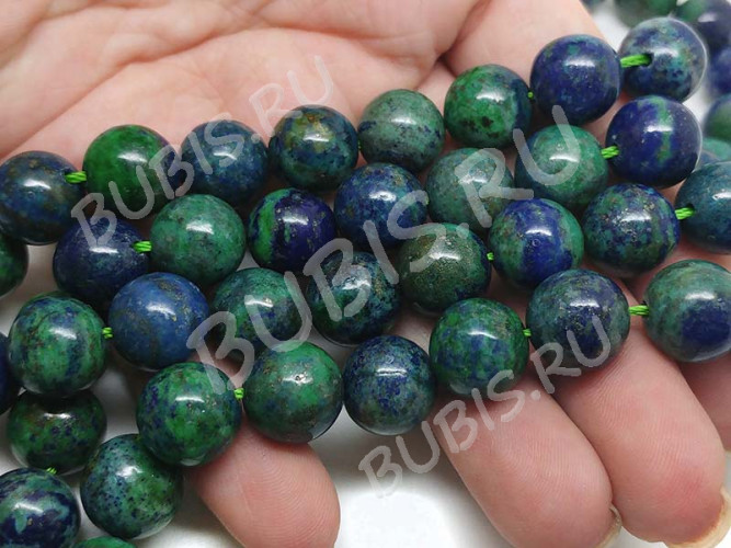 (ОПТ) Бусина округлая 12мм Азурмалахит натуральный (камни) (НИТЬ)