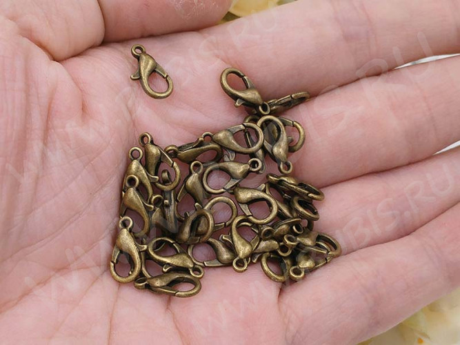 (СКИДКИ!!!) Замочек карабин №044 средний 12*6*3мм античная бронза, без никеля (сплав) (10шт.)