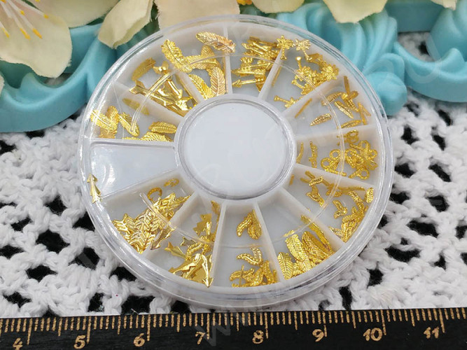 Наполнение для смолы и бутылочек 107 фигурки Перья и стрелы микс 3-8мм золотистые в контейнере (декор)