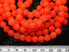(ОПТ) Бусина округлая НЕОНОВАЯ матовая прорезиненная 8мм рыжая ПОЛУпрозрачная (стекло) (НИТЬ)