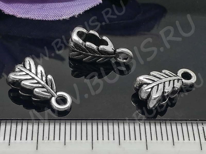 Бусина с петлёй 015 Бейл Листики 14*6,5*4,5мм античное серебро (литьё)