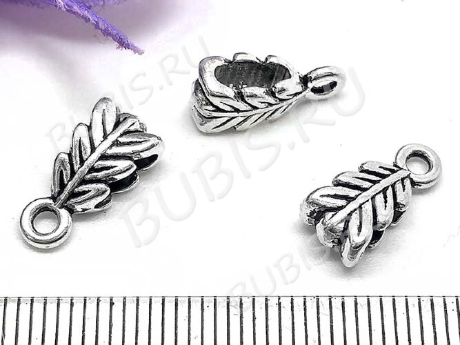 Бусина с петлёй 015 Бейл Листики 14*6,5*4,5мм античное серебро (литьё)