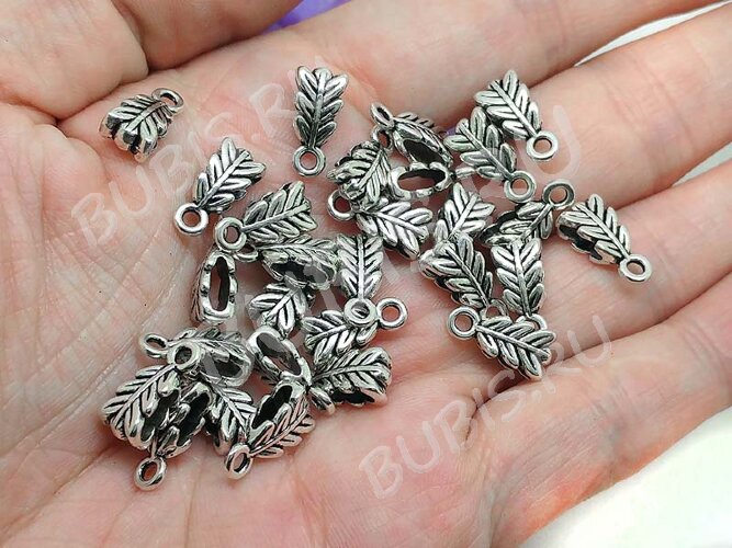 Бусина с петлёй 015 Бейл Листики 14*6,5*4,5мм античное серебро (литьё)