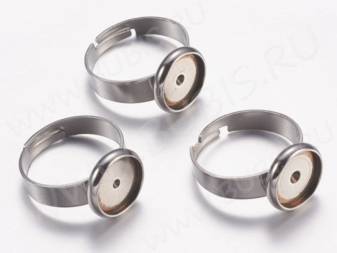 Основа (заготовка) для кольца 162 17мм с сеттингом 10мм цвет платины (Хирургическая Сталь)