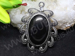 Кулон 21 имитация камня со стразом 55*40*9мм античное серебро и чёрный (металл, резин и стекло)