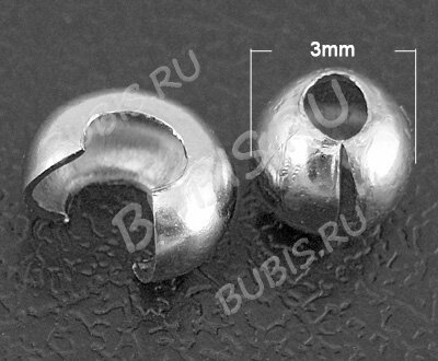 Обжимная бусина 09 маскировочная разъёмная покрывная 3*2мм цвет платины (Iron) (20шт)