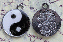 Подвеска &quot;Инь и Янь&quot; 01 двусторонняя 24*20*1,9мм чёрно-белая (цветные подвески)