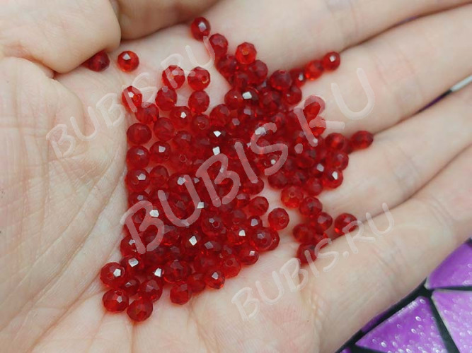 Бусина кристалл гранёный абакус 4,3*4*3,5мм т.красный прозрачный (имитация Сваровски) (20шт.)