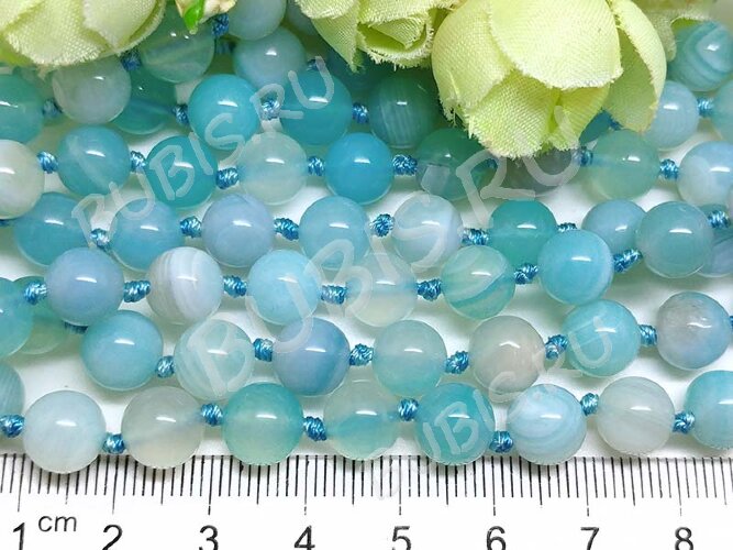 (ОПТ) Бусина округлая ГЛАДКАЯ 8мм Агат Мадагаскарский Голубой (камни) (НИТЬ)