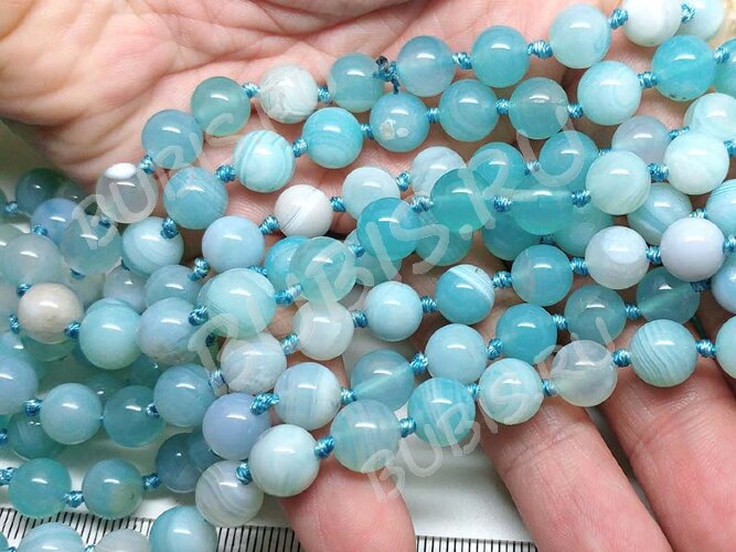 (ОПТ) Бусина округлая ГЛАДКАЯ 8мм Агат Мадагаскарский Голубой (камни) (НИТЬ)