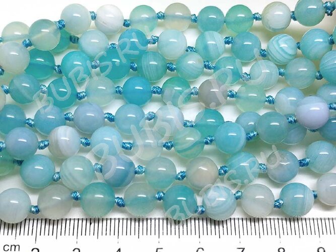 (ОПТ) Бусина округлая ГЛАДКАЯ 8мм Агат Мадагаскарский Голубой (камни) (НИТЬ)