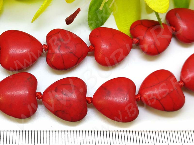 Бусина каменная Сердце 11 16*15,5*7,5мм Говлит красный (камни)