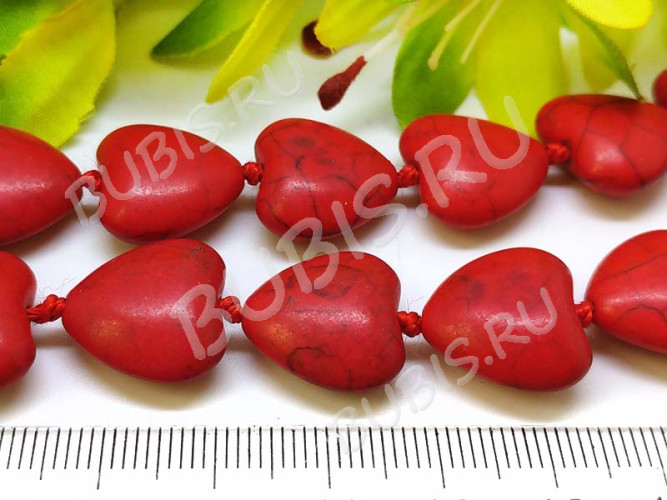 Бусина каменная Сердце 11 16*15,5*7,5мм Говлит красный (камни)