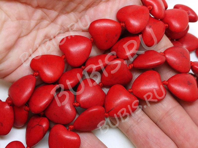 Бусина каменная Сердце 11 16*15,5*7,5мм Говлит красный (камни)