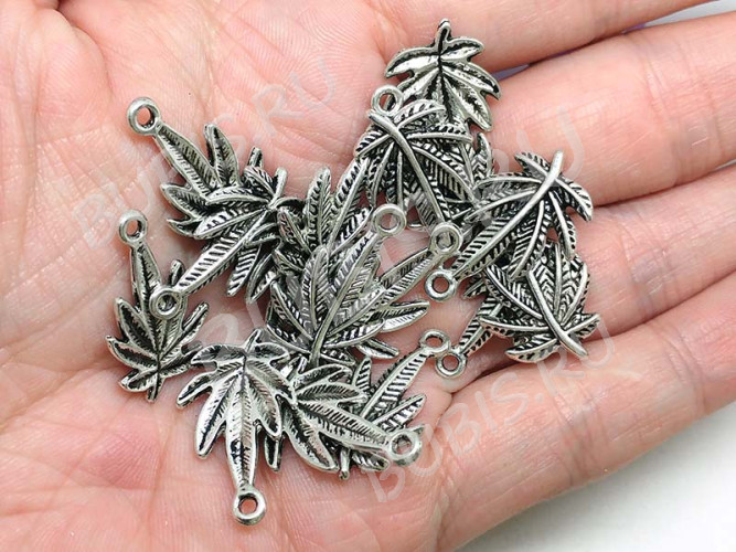 Подвеска Листик 43 Папоротник 23*14*2мм античное серебро (литьё)