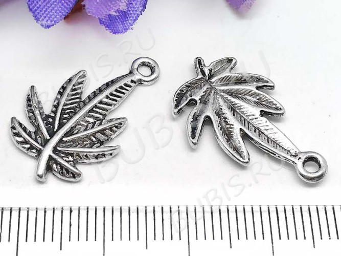 Подвеска Листик 43 Папоротник 23*14*2мм античное серебро (литьё)