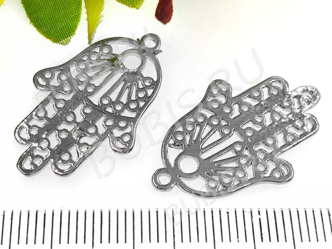 Подвеска Ладошка 03 Хамса ажурная 27*17,5*1мм цвет платины (Корея) (Brass)