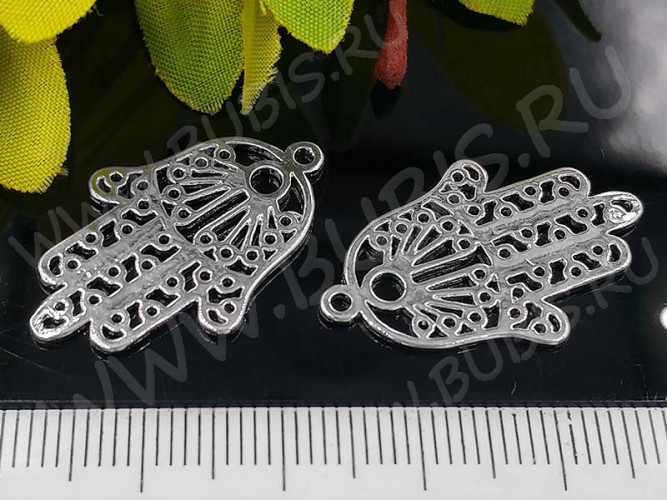 Подвеска Ладошка 03 Хамса ажурная 27*17,5*1мм цвет платины (Корея) (Brass)