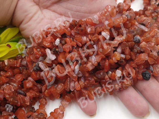 Крошка (галтовка) каменная 150 5-9мм Карнелиан (Сердолик) тёмный натуральный (камни) (нить 43-45см)
