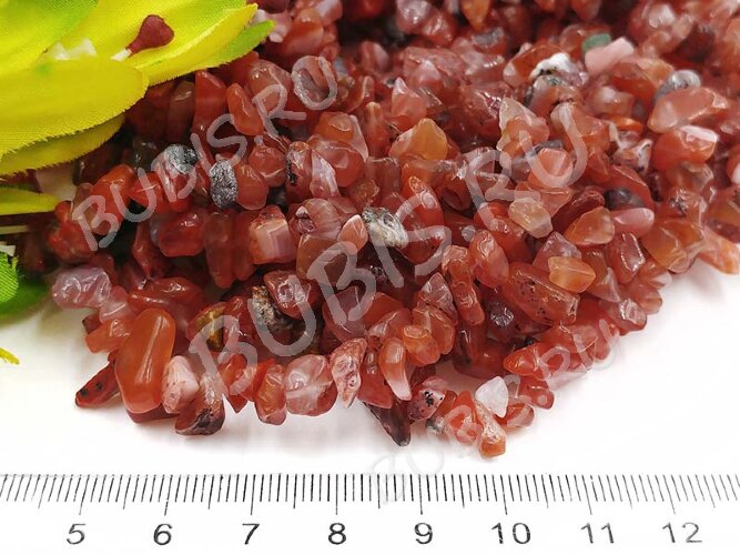 Крошка (галтовка) каменная 150 5-9мм Карнелиан (Сердолик) тёмный натуральный (камни) (нить 43-45см)